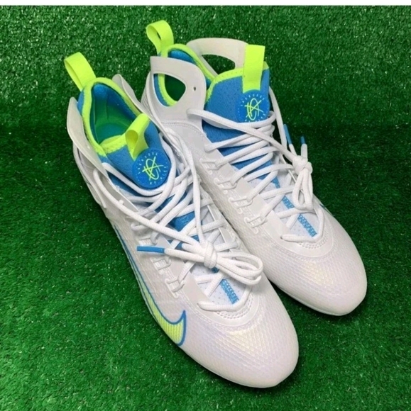 Nike Huarache 9 Elite Mid LAX SE White Blue Volt Mens Size 10 FV6149-100 New - Picture 3 of 4